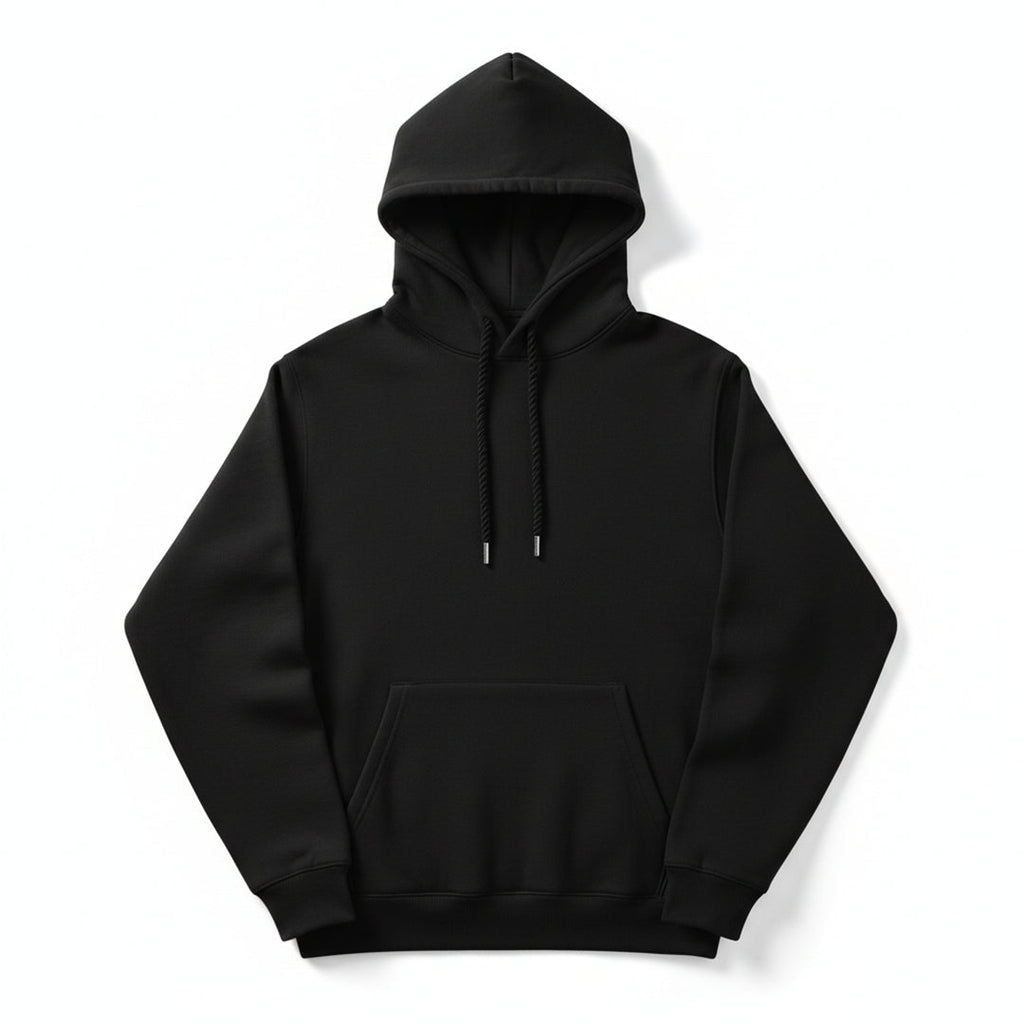 Classic Plain Streetwear Hoodie – Black & White - Silver Stich